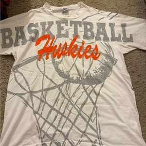 Vintage Huskies Basketball Graphic Tee - White and Gray